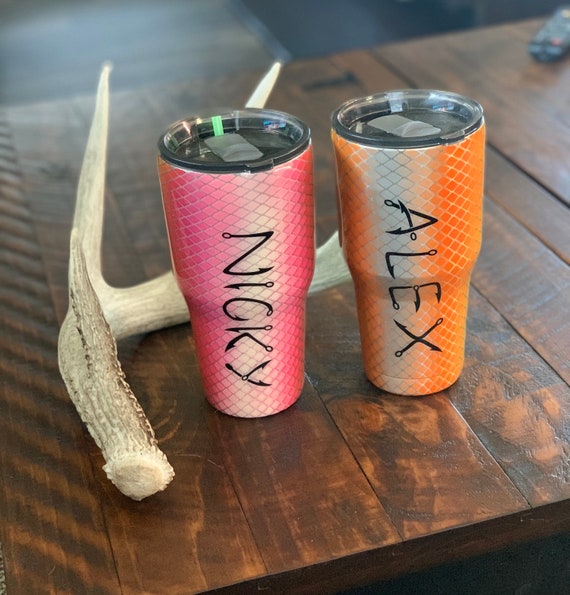 cups with fishing lure patch Fishing Lure Tumbler: Personalized Insulated Cup With Straw