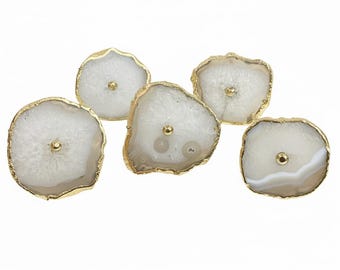 Natural Grey Agate Cabinet Drawer Pull Decorative Wardrobe Cupboard door handle with Electroplating