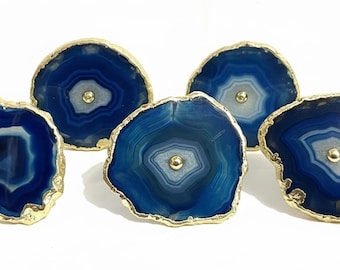 Blue Agate Cabinet Drawer Pull Decorative Wardrobe cupboard door handle with electroplating
