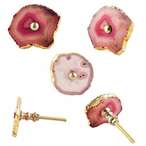 Tirador de cajón de armario de ágata rosa, tirador decorativo para puerta de armario con baño electrolítico