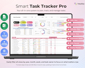 Task Tracker Spreadsheet Excel & Google Sheets Planner To-Do List Productivity Organizer Work Organization ADHD Daily Task Manager