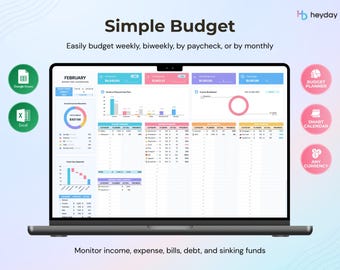 Simple Budget Planner Spreadsheet Google Sheets Excel Budget Tracker Finance Monthly Biweekly Weekly Paycheck Expense Budgeting Income Bill