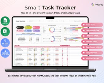 Task Tracker Spreadsheet Excel & Google Sheets Planner To-Do List Productivity Organizer Work Organization ADHD Daily Task Manager