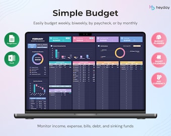 Simple Budget Planner Spreadsheet Google Sheets Excel Dark Mode Budget Tracker Finance Monthly Biweekly Weekly Paycheck Expense Income