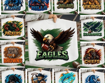 32 NFL Football Animal Mascot PNG Bundle – Game day Football Clipart Png– Football Team T-Shirt Design – Digital Download
