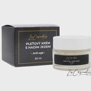 May include: A jar of anti-ageing face cream with a white lid and a black label, next to a black box with gold trim. The box and jar have text in a foreign language, including "Anti-age" and "50 ml". The brand name "Zu Cosmetics" is also visible.