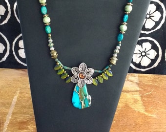 Floral, Petal and Turquoise Necklace