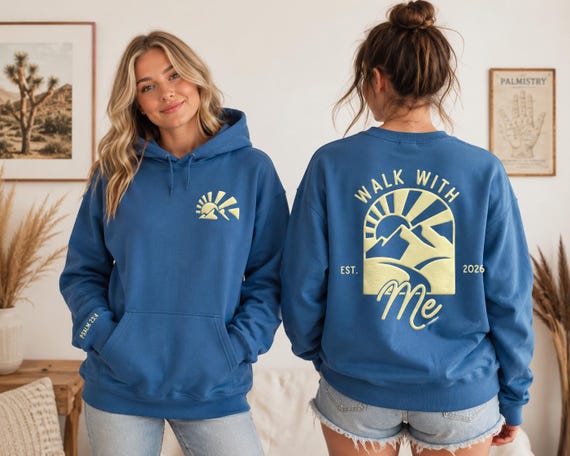 Walk With Me Puff Print Hoodie & Crewneck  2026, Christian, LDS Sweatshirt, Mountain Graphic Hoodie, Faith Based Apparel, Unisex Gift
