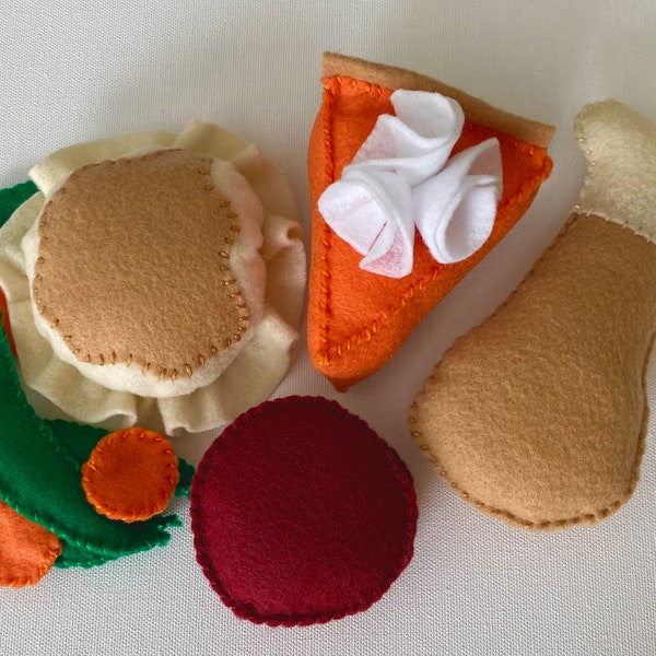 Felt Turkey Dinner, Felt Dinner, Felt Potatoes, Handmade Toys, Felt Pie, Baby Gifts, Felt Turkey, Gifts for Boys, Felt Green Beans, Gifts