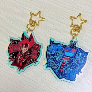 Radio Demon on Air Charm, Alastor Vox Keychain Charm, Fan art Both in