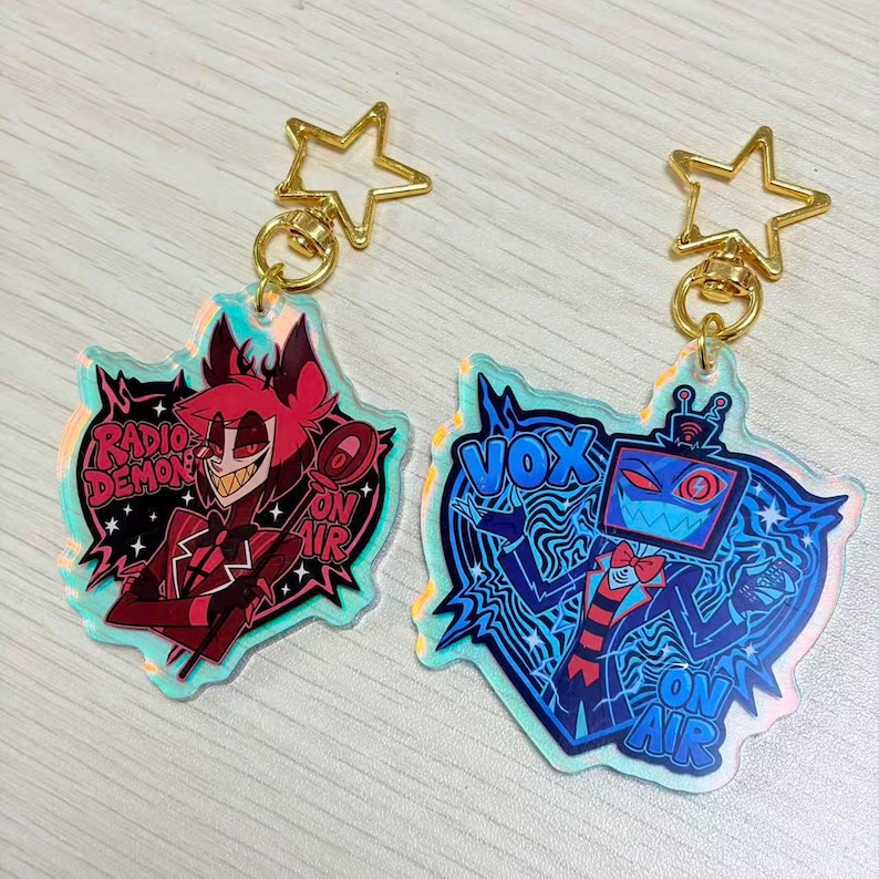 Radio Demon on Air Charm, Alastor Vox Keychain Charm, Fan art Both in
