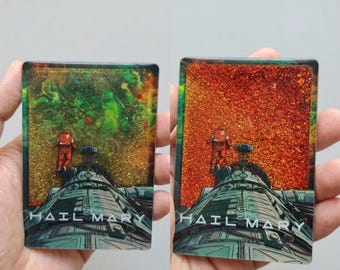 Project Hail Mary Spaceship Magnet, Sci-Fi Book Lover Gift, Ryland Grace and Astrophage, Unique Glitter Resin Fridge Magnet