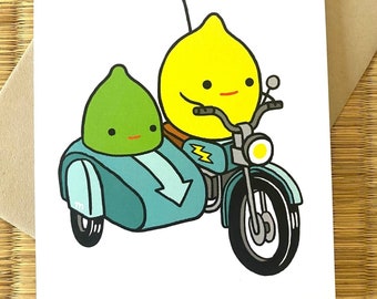 LEMON AND LIME Sidecar Blank Greeting Card by Aaron Meshon