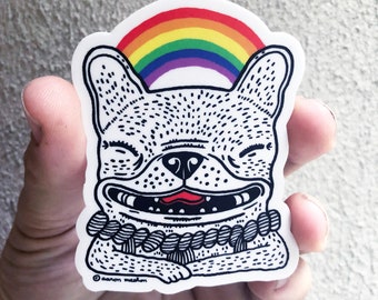 RAINBOW FRENCHIE Vinyl Waterproof 2.5"x 3" Sticker