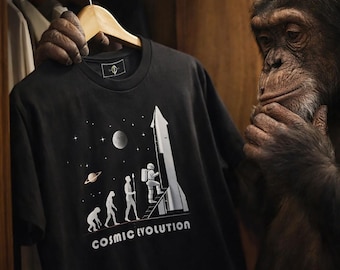 Human Evolution Astronaut T-Shirt, Cosmic Rocket Graphic Tee, STEM Science Design