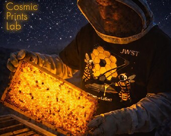 Space Bee JWST T-Shirt, Astronaut Bees Cosmic Art Tee, Astronomy Lover Gift