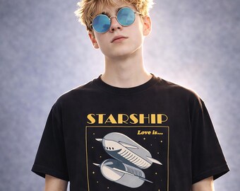 Starship Love T-Shirt, Sci Fi Romance Graphic Tee, Retro Space