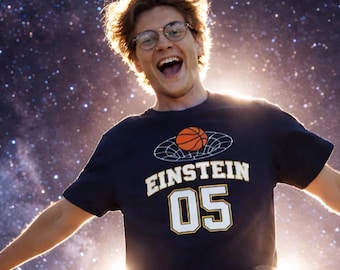 Einstein Basketball Shirt, Varsity Style Physics Sports Tee, STEM Humor Graphic