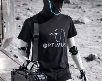 Optimus Moon T-Shirt, Futuristic Sci Fi Graphic Tee, Minimalist Space Design