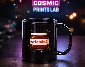 Artemis II Nutella Style Mug, Space Parody Coffee Cup, Astronomy Chocolate Lover Gift
