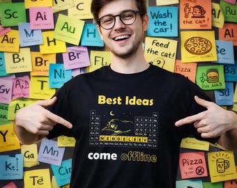 Mendeleev Periodic Table T-Shirt, Ideas Come Offline Science Quote Tee