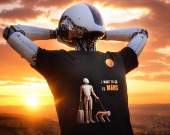 Mars Robot T-Shirt, Futuristic AI Space Tee, Sci Fi Minimalist Design