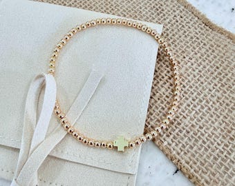 Gouden of zilveren kruisarmband met kralen – Dainty Faith Stacking Jewelry