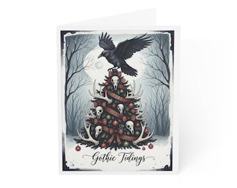 Gothic Christmas Card Set, Raven and Skull Tree