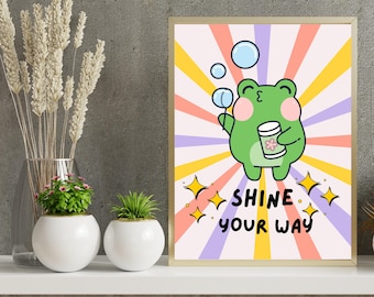Funny Frog Wall Art, Kawaii Poster, Colorful Room Decor (Digital Download)