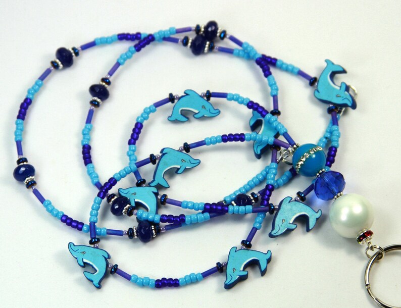 Blue badge holder Dolphin fish badge holder Fish lanyard DOLPHINS Fish badge holder Beaded badge holder Blue fish lanyard