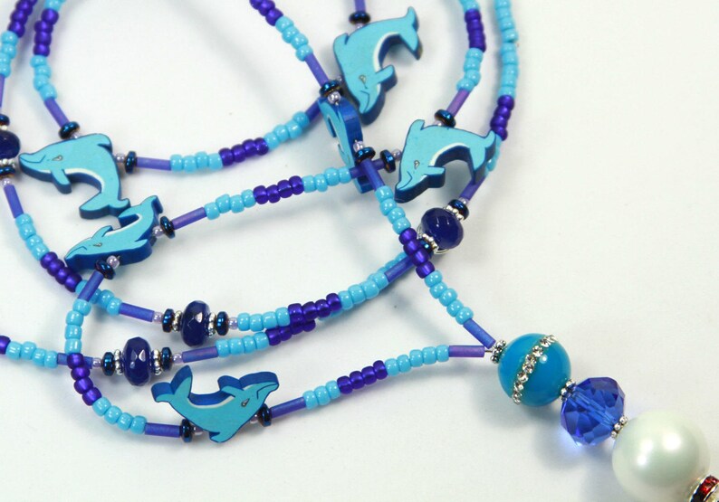 Blue badge holder Dolphin fish badge holder Fish lanyard DOLPHINS Fish badge holder Beaded badge holder Blue fish lanyard