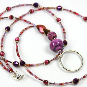 PURPLE SHINNY FISH - Beaded Badge Holder, Beaded Lanyard, Purple Lanyard, Fish Lanyard