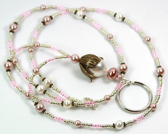 PEARLY - Beaded badge Holder, Beaded Lanyard, Pearl lanyard, Pearl badge holder