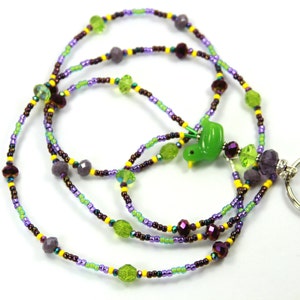 GREEN DUCK - Beaded Badge Holder, Beaded Lanyard, Green Badge Holder, Duck Badge Holder, Duck lanyard, Duck Jewelry