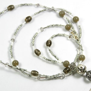 MIDNIGHT - Beaded lanyard, Beaded Badge Holder, Gray Lanyard