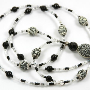 MIDNIGHT - Beaded Badge Holder, Beaded Lanyard, Gray Lanyard, Gray and Black Lanyard
