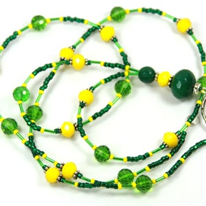 SPRING TIME - Beaded Badge Holder, Beaded Lanyard, Spring Lanyard, Green and Yellow Lanyard