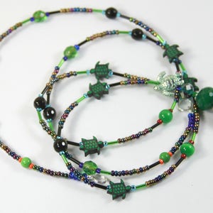 TURTLE - Beaded badge holder, Green turtle lanyard, Turtle badge holder, Turtle lanyard