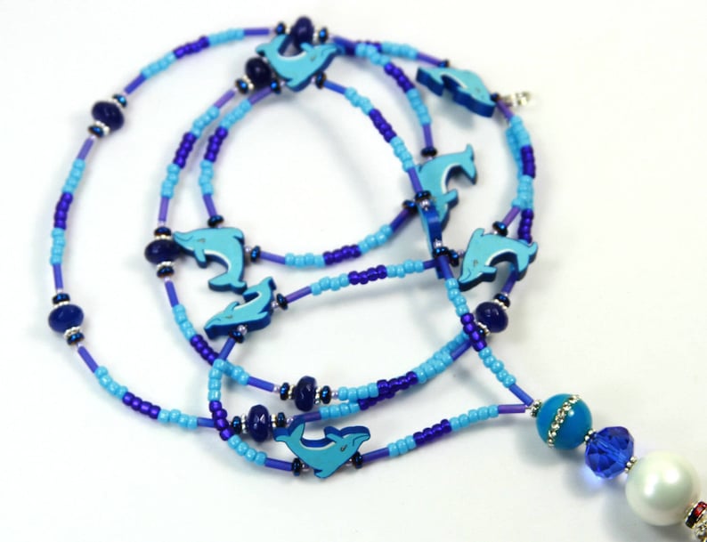 Blue badge holder Dolphin fish badge holder Fish lanyard DOLPHINS Fish badge holder Beaded badge holder Blue fish lanyard