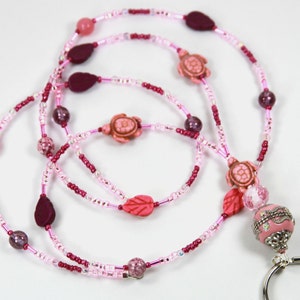 PINK TURTLE - Beaded Badge Holder, Beaded Lanyard, Pink Turtle Lanyard