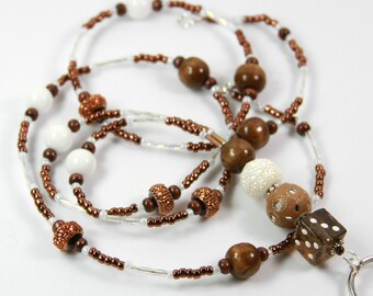 BROWN DICE - Beaded Badge Holder Beaded Lanyard