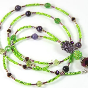 GRAPES - Beaded badge holder, Fruit lanyard, Fruit badge holder, Grapes badge holder, Green purple lanyard