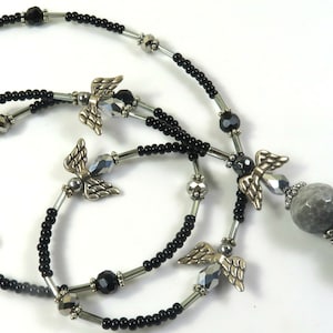 ANGEL Badge holder, Angle beaded lanyard, Black and gray badge holder, Sparkly lanyard, Gemstone badge holder, Black badge holder,Angel badg