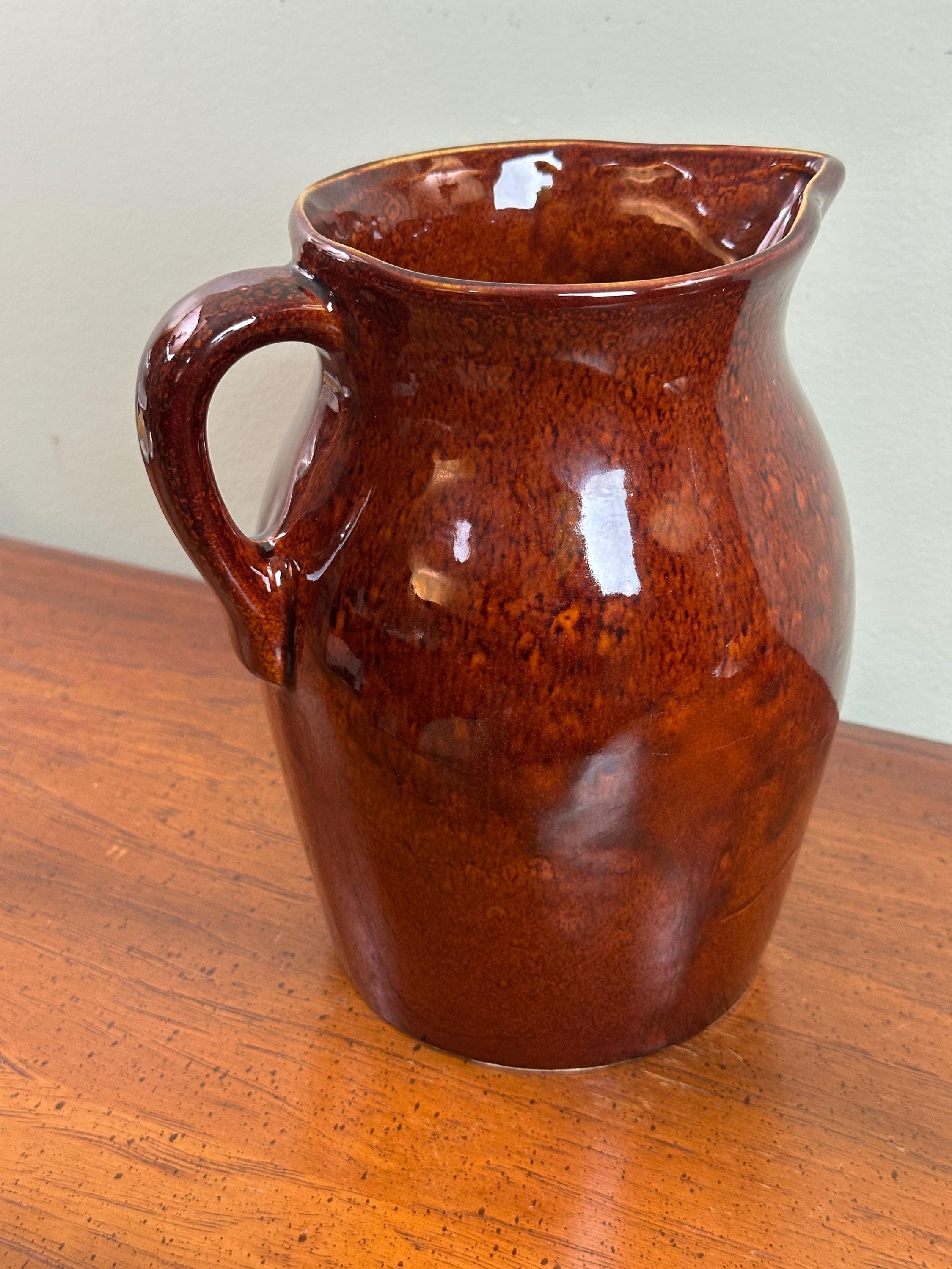 Vintage Roseville Brown Pottery Pitcher Arts & Crafts Stoneware Vase 8.5"