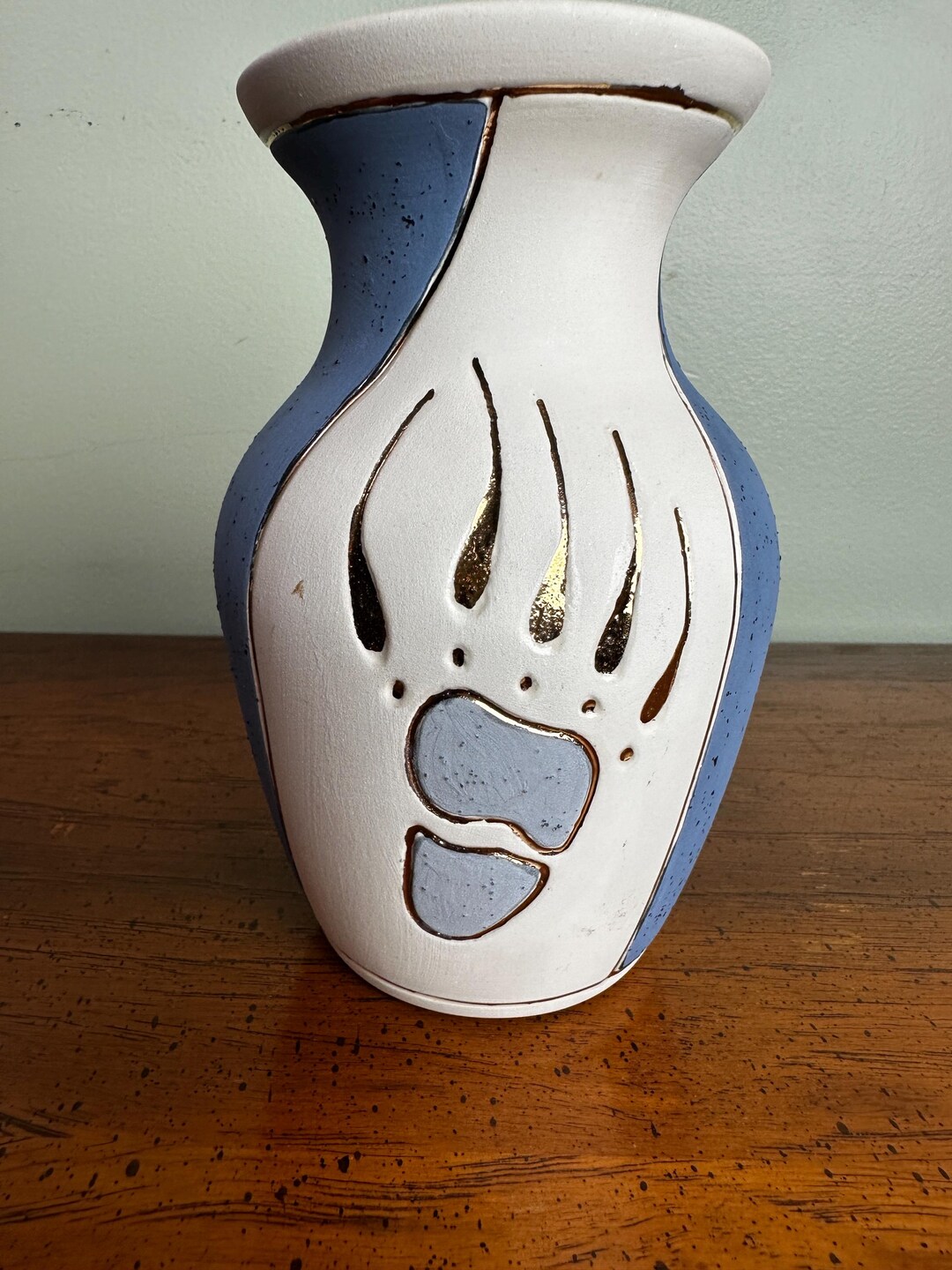 Vintage Signed Studio Pottery Vase Blue & White Carved Art Pottery 6.5 ...