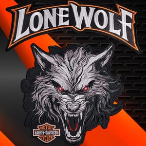 Zestaw naszywek motocyklowych „Samotny Wilk” / „Bez Klubu” (2 sztuki): Rockers i głowa wilka (do przyszycia)