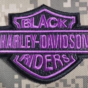 Purple Black Rider biker patches for sewing onto a jacket.
