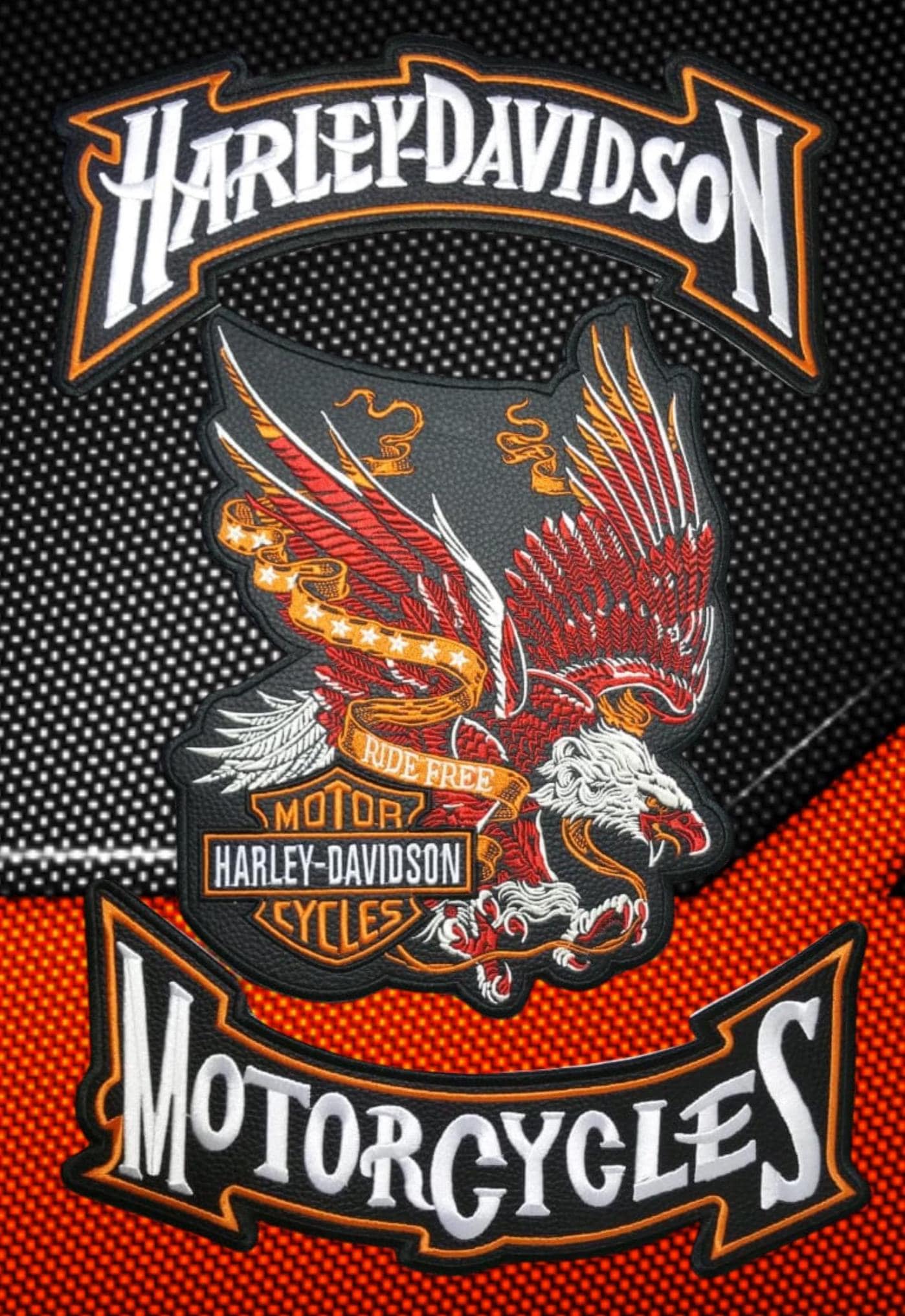 Eagle of Liberty style patches, red eagle biker patches for sewing made of matte black synthetic leather, NOT PLASTIC