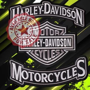 Biker patch, classic HD-style emblem, 3-piece set, sew-on, rocker patches in white and gray