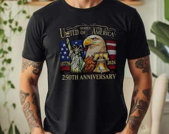 T-Shirt zum 250. Jahrestag der USA: Adler, Freiheitsstatue, Freiheitsglocke | Amerikanische Flagge 1776–2026